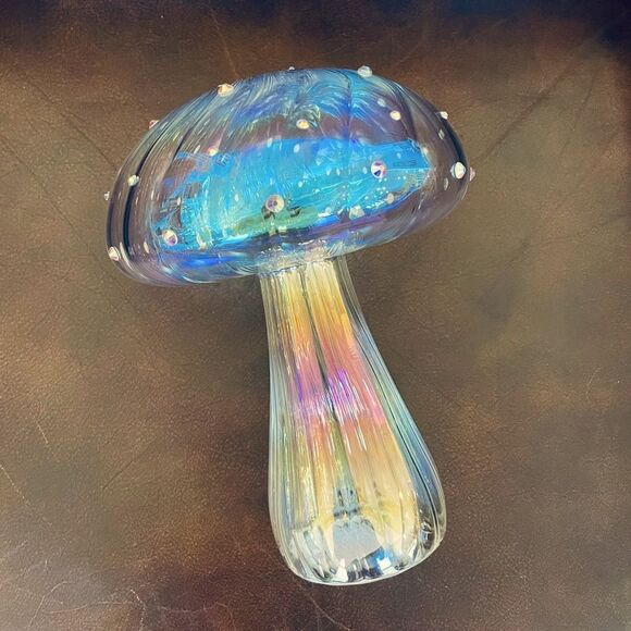 Iridescent Rainbow Glass Crystal Mushroom Figure Statue - Picture 1 of 5